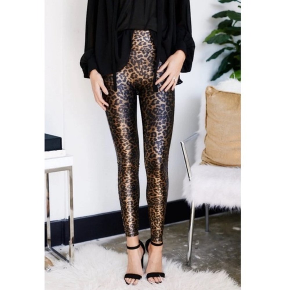 Spanx Faux Leather Leopard Print Leggings - Picture 1 of 6
